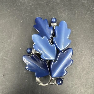 Broche Pin Lisner Vintage Hoja Azul Acebo Baya Tono Plata Metal Invierno Estado - Imagen 1 de 5