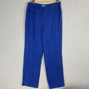 J McLaughlin Pants Womens 6 Blue Linen Chambray Slacks Trousers Straight Resort - Picture 1 of 7