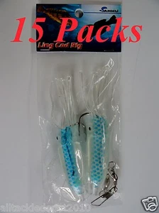 15 Packs 4.5" Ling Cod Squid Rigs Blue Two Bulb Squid Rigged Fishing Lures- - Picture 1 of 2