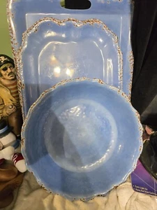 MULINO  NEW YORK CRACKLE MELAMINE TRAY AND BOWL SET OF 3 IN BLUE - Picture 1 of 5