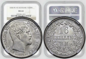 DENMARK, Frederick VII, 16 Skilling 1858, NGC MS 64 - Picture 1 of 8