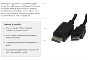 Videk 2419-1 Display Port Plug to HDMI Cable 1m 1 Metre Black - Picture 1 of 6