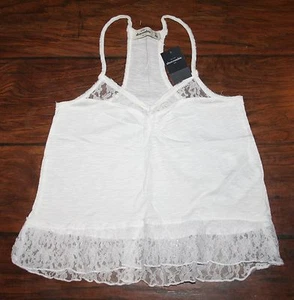 NWT Abercrombie Girls Large White Shine Lace Hem Tank Top - LAST ONE! - Picture 1 of 4