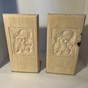 "Sujetalibros sin terminar madera tallada búho luna 10,5"" x 5,5""" - Imagen 1 de 6