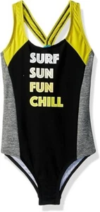 Big Chill Girls 1 Piece Racerback Swimsuit Black Gray 50 UV Protection Size 4 - Picture 1 of 6
