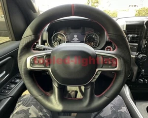 Full Black Leather Heat Steering Wheel For ram 1500 rebel limited laramie 2019+ - Foto 1 di 4