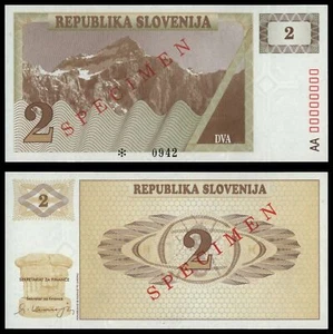 🔴SLOVENIA  2 Tolarja 1990 UNC  SPECIMEN  All zeroes serial number🔴 - Picture 1 of 1