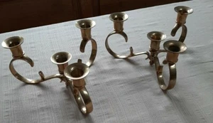 2 Vintage Brass Tabletop Candelabras for 8 Candles triangular shiny patina - Picture 1 of 9