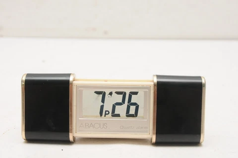 Vintage Abacus Travel Alarm Clock Quartz LCD  Collapsible Pocket 3" Cover