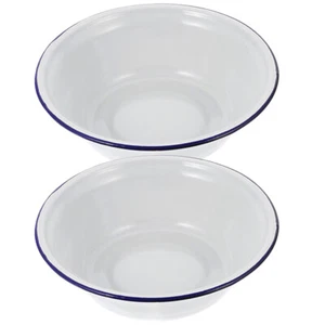 2pcs Enamel Bowl Household Enamel Bowl Vintage Enamelware Basin Kitchen Enamel - Picture 1 of 12