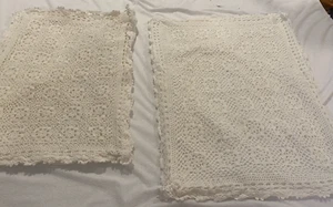 Lot of 2 Off White Crocheted Front Pillowcases Different Sizes Boho Cottage - Picture 1 of 14