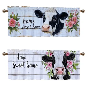 CAIJXIONG Cow Kitchen Valances for Windows 2 Pack Home Sweet Home Valances Wi... - Picture 1 of 6