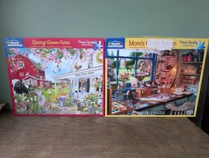 Lot 2 White Mountain 'Spring Green Farm & Mom's Craft Room' 1000 pc puzzles - Picture 1 of 9