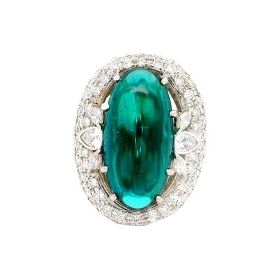 12 Carat Blue Tourmaline Diamond Platinum Ring - Image 1 of 4