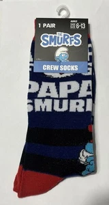 The Smurfs Crew Socks Papa Smurf Size 6-13 New  - Picture 1 of 2