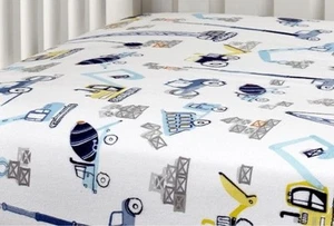 Pottery Barn Kids Flanell Twin Spannbettlaken Baukräne Bagger EG - Bild 1 von 7