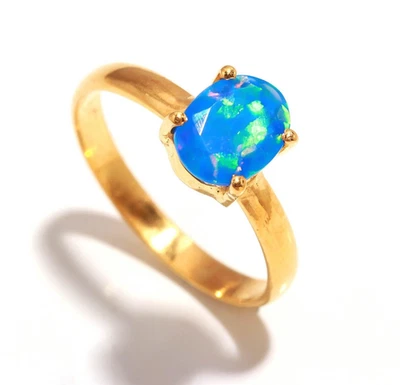 Natural Ethiopian Opal Oval Ring Solid Silver Gold Plated Delicate Jewelry - Image 1 of 4