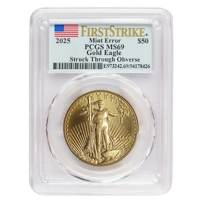 2025 $50 American Gold Eagle 1 oz PCGS MS69 Mint Error FS Flag Label - Image 1 of 3