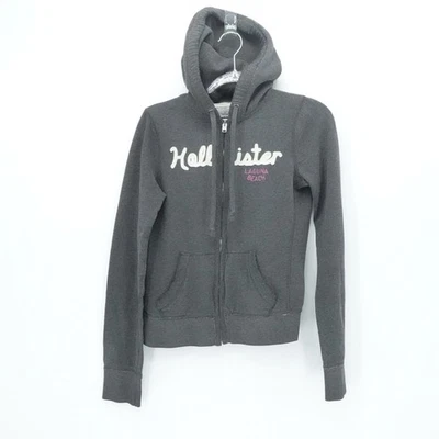 Hollister Sudadera con Capucha Mujer Pequeña Gris Y2k Cremallera Completa Chaqueta Laguna Playa Preppy Foto 1 de 4