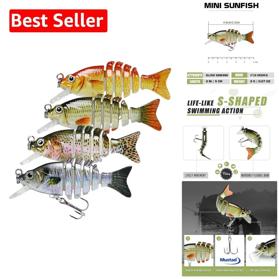 Truscend Fishing Lures for Trout Bass 2" Mini Sunfish Tilapia Lure Multi Jointed