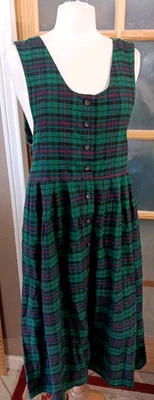 VTG Woolrich Jumper Dress Plaid Green Blue Midi Cottagecore Pleated Flannel Sz L - Image 1 of 4