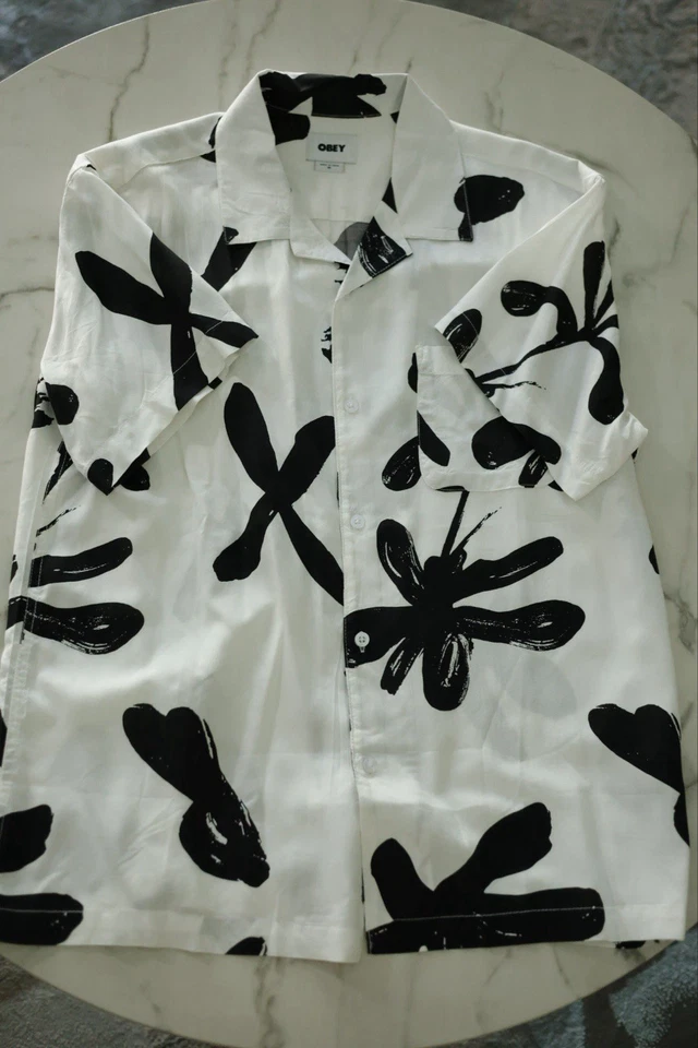 OBEY Men’s M Button-Up Shirt Black White Floral Print Aloha Casual Style - Image 1 of 4