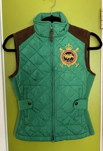 Ralph Lauren Sport Quilted Vest Women XS Leather Trim Green Equestrian Preppy - Picture 1 of 22