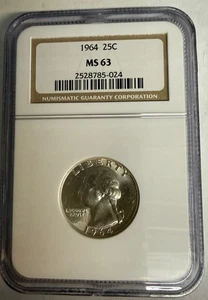 MS63 1964 Washington Quarter - Graded NGC - Picture 1 of 2