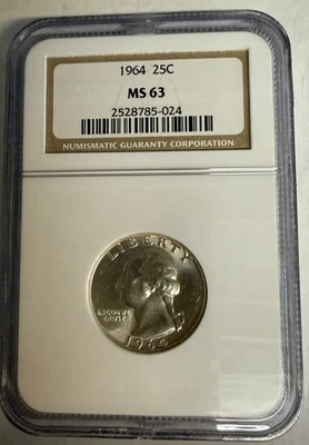 MS63 1964 Washington Quarter - Graded NGC - Image 1 of 2
