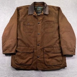 J.Crew Field Jacket Mens Large Brown Canvas Barn Chore Coat Lined Leather Collar - Picture 1 of 13