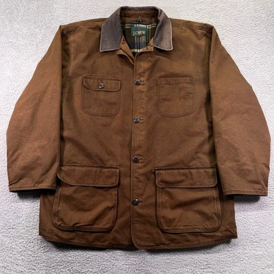 J.Crew Field Jacket Mens Large Brown Canvas Barn Chore Coat Lined Leather Collar - Image 1 of 4