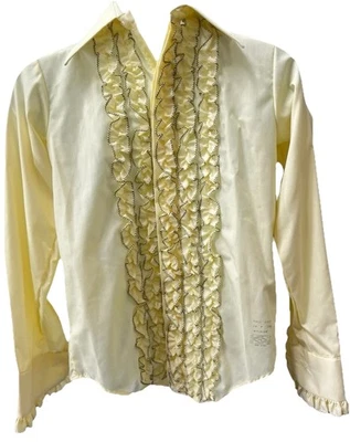Camisa Esmoquin León de Troya Botón Volantes Cuello Amarillo Talla 12.5’’ Puño Francés EE. UU. Foto 1 de 4