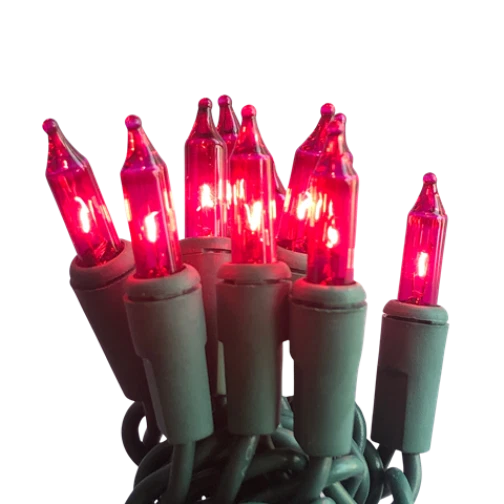 20 Mini Incandescent Pink Lights on Green Cord - Holiday Light Source - Image 1 of 1