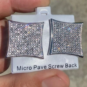 Huge 25mm Kite Silver Tone Large Bling Out Micro Pave Iced CZ Hip Hop Earrings - Picture 1 of 7