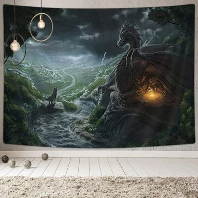 Tapiz dragón medieval colgante de pared tela grande gótico anime decoración de habitación Foto 1 de 4