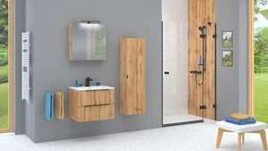 Badmöbel Set mit Waschbecken Keramik AMY 60 cm EICHE LED SOFT-CLOSE - Bild 1 von 18