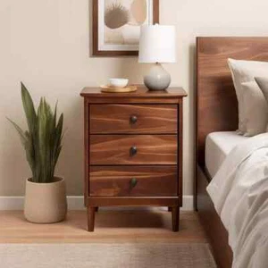 Classic Mid Century Modern 3-Drawer Walnut Solid Wood Nightstand - Picture 1 of 7