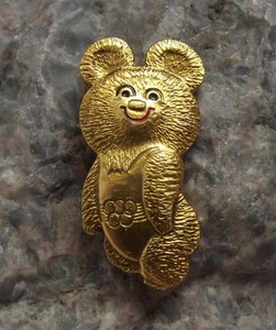 1980 Summer Olympic Games Soviet Union Moscow Bear Mascot Misha Pin Badge Gold - Picture 1 of 3