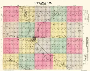 Historic County Map - Ottawa County Kansas - Everts 1887 - 23 x 28.99 - Picture 1 of 20