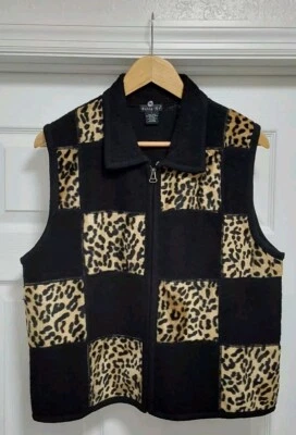 Chaleco Tally-Ho Para Mujer Grande Marrón Negro Sin Mangas Estampado Animal 100% Lana Cremallera  Foto 1 de 4