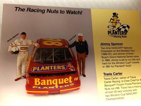 * 1991  Jimmy Spencer and Travis Carter Planters nuts to watch Racing team card Cover