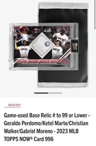 2023 Topps Now 996 Perdomo MARTE Walker MORENO Game Base Relic UNOPENED PACK /99 - Picture 1 of 20