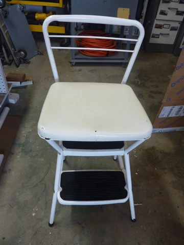 Vintage Cream White Metal Cosco Utility Step Stool Lift Seat Chair Cover