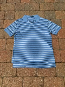 Polo VINTAGE Ralph Lauren adulto blu medio a righe pony logo preppy - Foto 1 di 7
