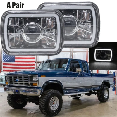Pair 5X7 7x6 inch White LED Halo Headlights For Ford F-150 F-250 F-350 Trucks - Image 1 of 4