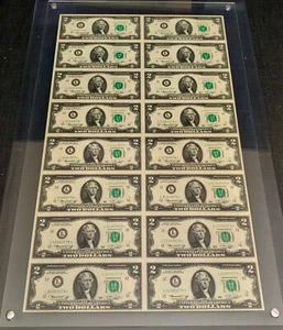 1976 Uncut, 2 Sheets of 16, $2 TWO DOLLAR "STAR" BILLS **Framed in Plexiglass** - Picture 1 of 7