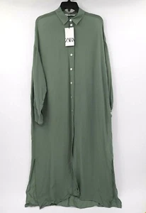 NWT Zara women's XS Long Vented Shirt long sleeves viscose button front collared - Picture 1 of 11