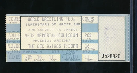 Dec 9 1986 Full Ticket WWF Wrestling Junkyard Dog d Roberts, Hogan d Orndorff Cover