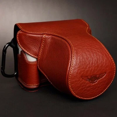 Medio estuche de cuero genuino hecho a mano para cámara para Canon EOS M2 M3 M10 M6 M Foto 1 de 4