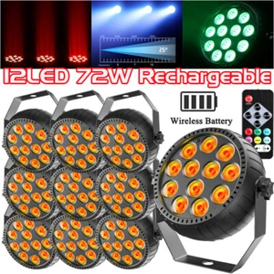 10PC Rechargeable Par Lights 72W RGB Battery Wireless 12LED DJ Uplights w/Remote - Picture 1 of 18
